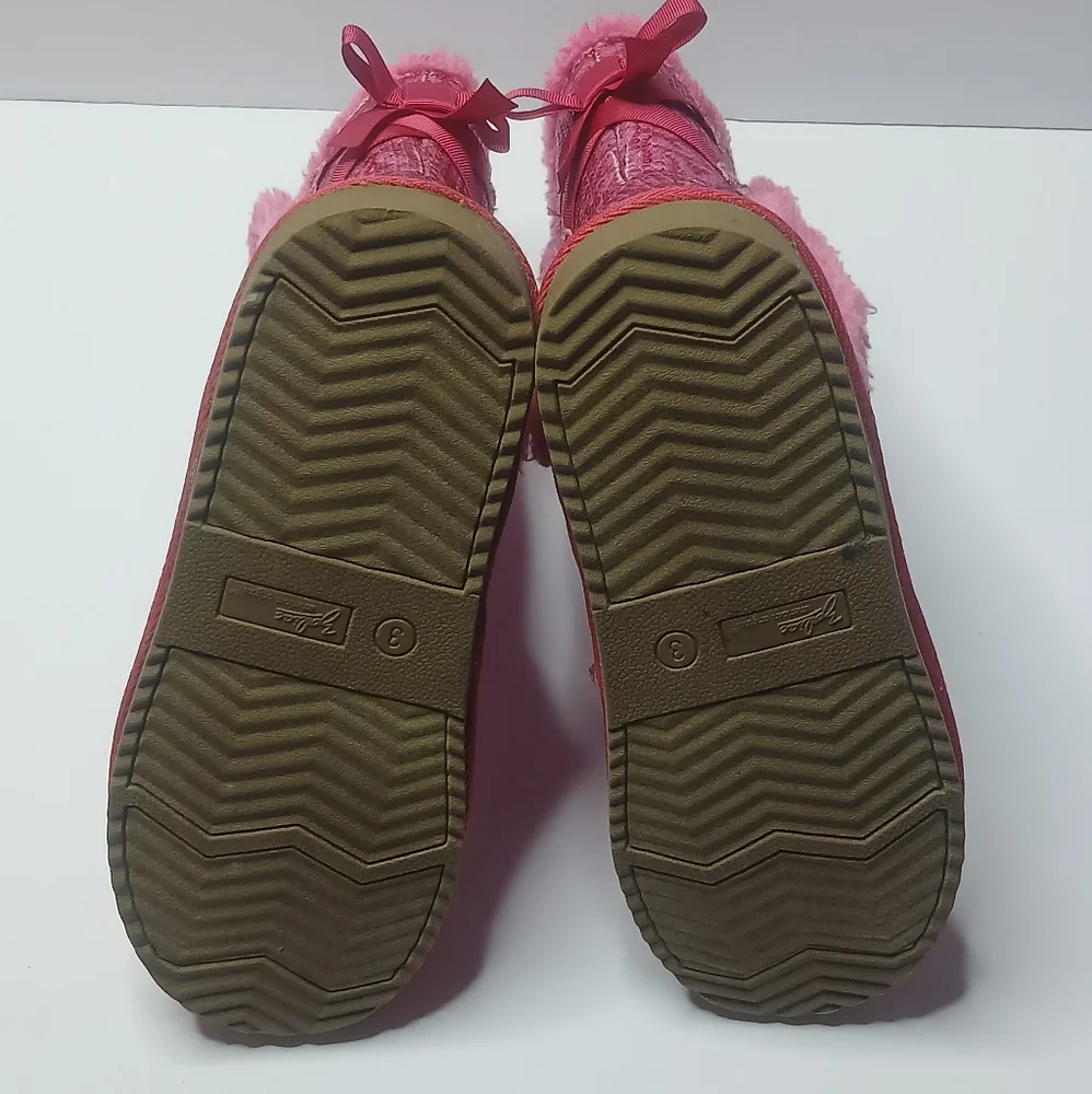 Unbranded‎ Sequin Winter Boots Girls Pink Bow Faux Fur Trim Sparkly Boots